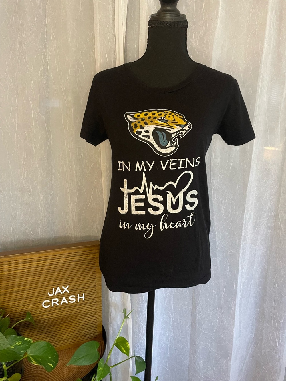 Next Level Apparel Black Short Sleeve Tee with Leopard Head and Faith Script
